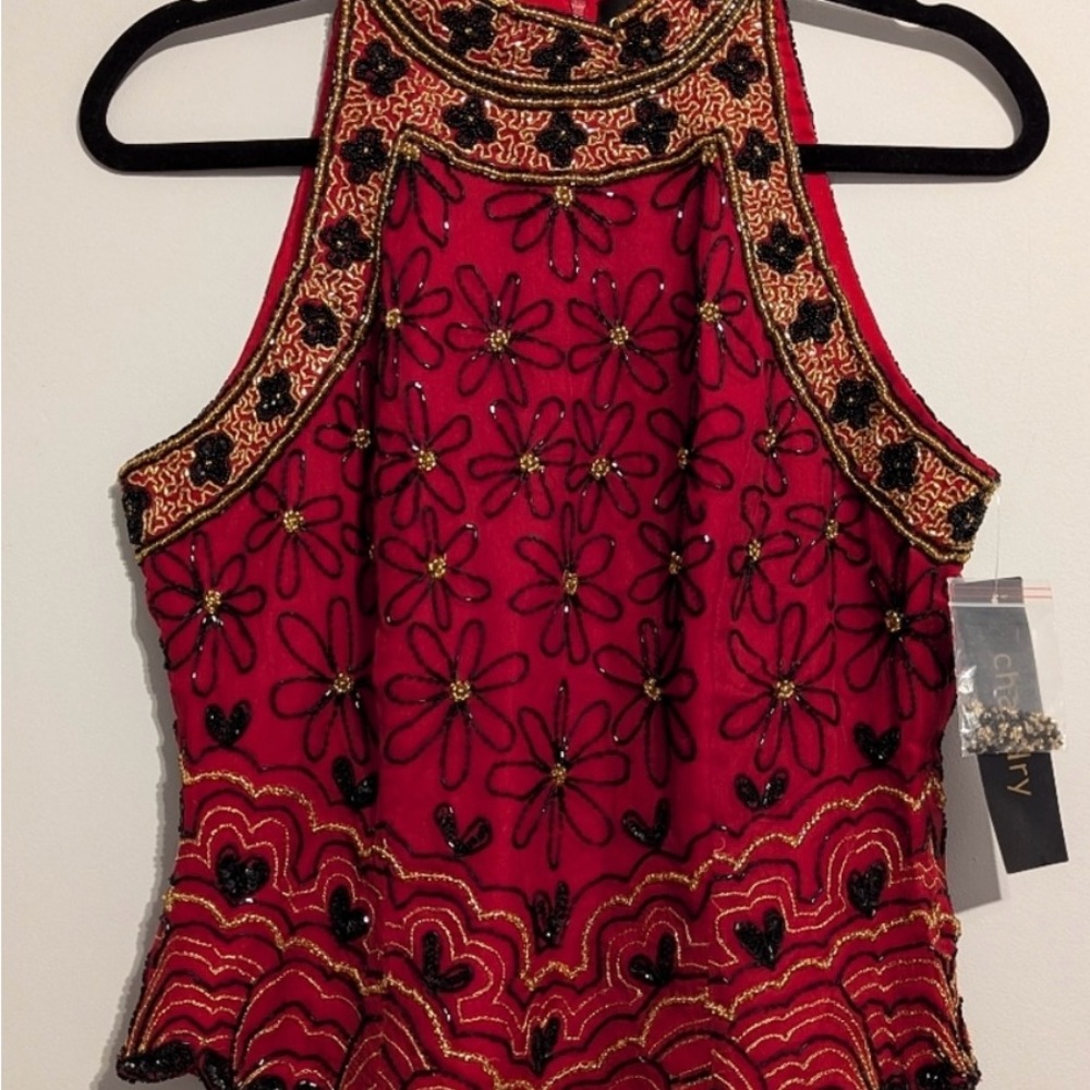 Elegant Red Embroidered Women's Top